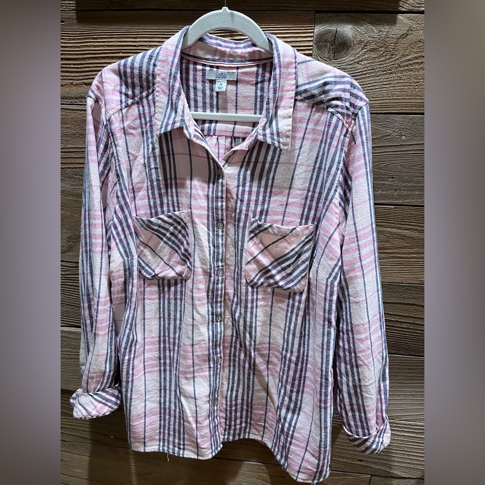Croft and Barrow womens plus size 2x pink and blue Good used condition flannel